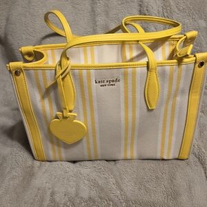 Kate Spade Yellow and Cream Striped Tote Bag EUC.